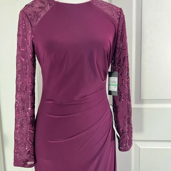 Jessica Howard Burgundy Long Sleeve Dress - Picture 4 of 11